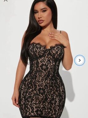 Fashion Nova Black Lace Over Nude Mini Dress